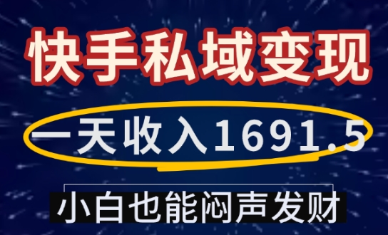 一天收入1691.5，快手私域变现，小白也能闷声发财-项目网