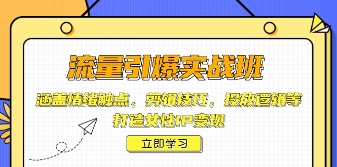 流量引爆实战班，涵盖情绪触点，剪辑技巧，投放逻辑等，打造女性IP变现-项目网
