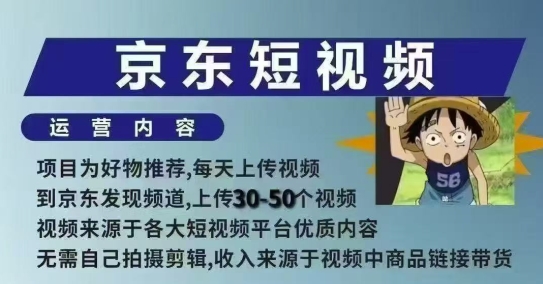 京东短视频带货课，无需自己拍摄剪辑，保姆式教学，两天快速上手-项目网