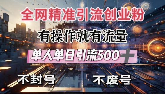 全网独家引流创业粉，有操作就有流量，单人单日引流500+，不封号、不费号-项目网