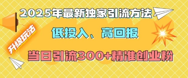 2025年最新独家引流方法，低投入高回报？当日引流300+精准创业粉-项目网