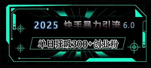 2025年快手6.0保姆级教程震撼来袭，单日狂吸300+精准创业粉-项目网