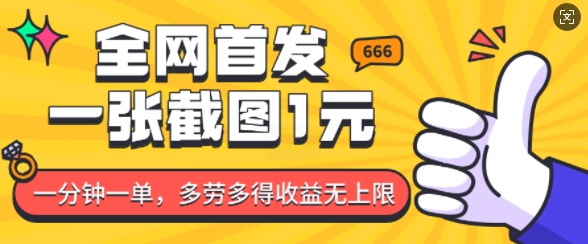 全网首发，一张截图1块钱，一分钟一单，多劳多得，收益无上限-项目网