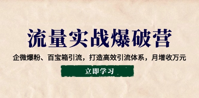 流量实战爆破营：企微爆粉、百宝箱引流，打造高效引流体系，月增收万元-项目网