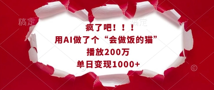疯了吧！用AI做了个“会做饭的猫”，播放200万，单日变现1k-项目网