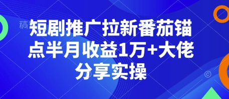 短剧推广拉新番茄锚点半月收益1万+大佬分享实操-项目网