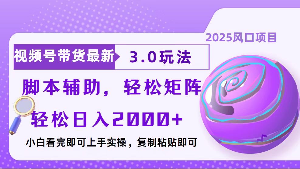 视频号带货最新3.0玩法，作品制作简单，当天起号，复制粘贴，脚本辅助…-项目网
