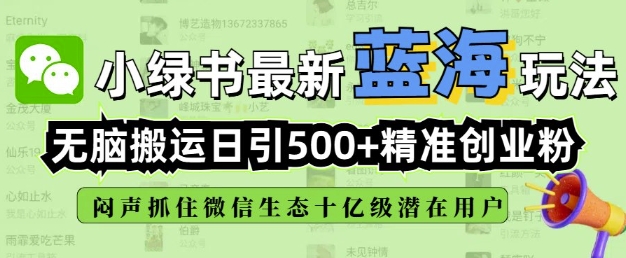 小绿书无脑搬运引流，全自动日引500精准创业粉，微信生态内又一个闷声发财的机会-项目网