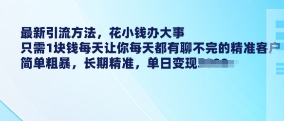 最新引流方法，花小钱办大事，只需1块钱每天让你每天都有聊不完的精准客户 简单粗暴，长期精准-项目网