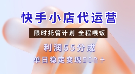 快手小店代运营，限时托管计划，收益55分，单日稳定变现多张【揭秘】-项目网