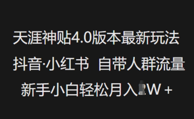 天涯神贴4.0版本最新玩法，抖音·小红书自带人群流量，新手小白轻松月入过W-项目网