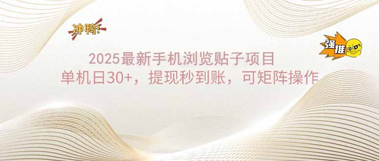 2025手机浏览帖子单机日30+，提现秒到账，可矩阵操作-项目网