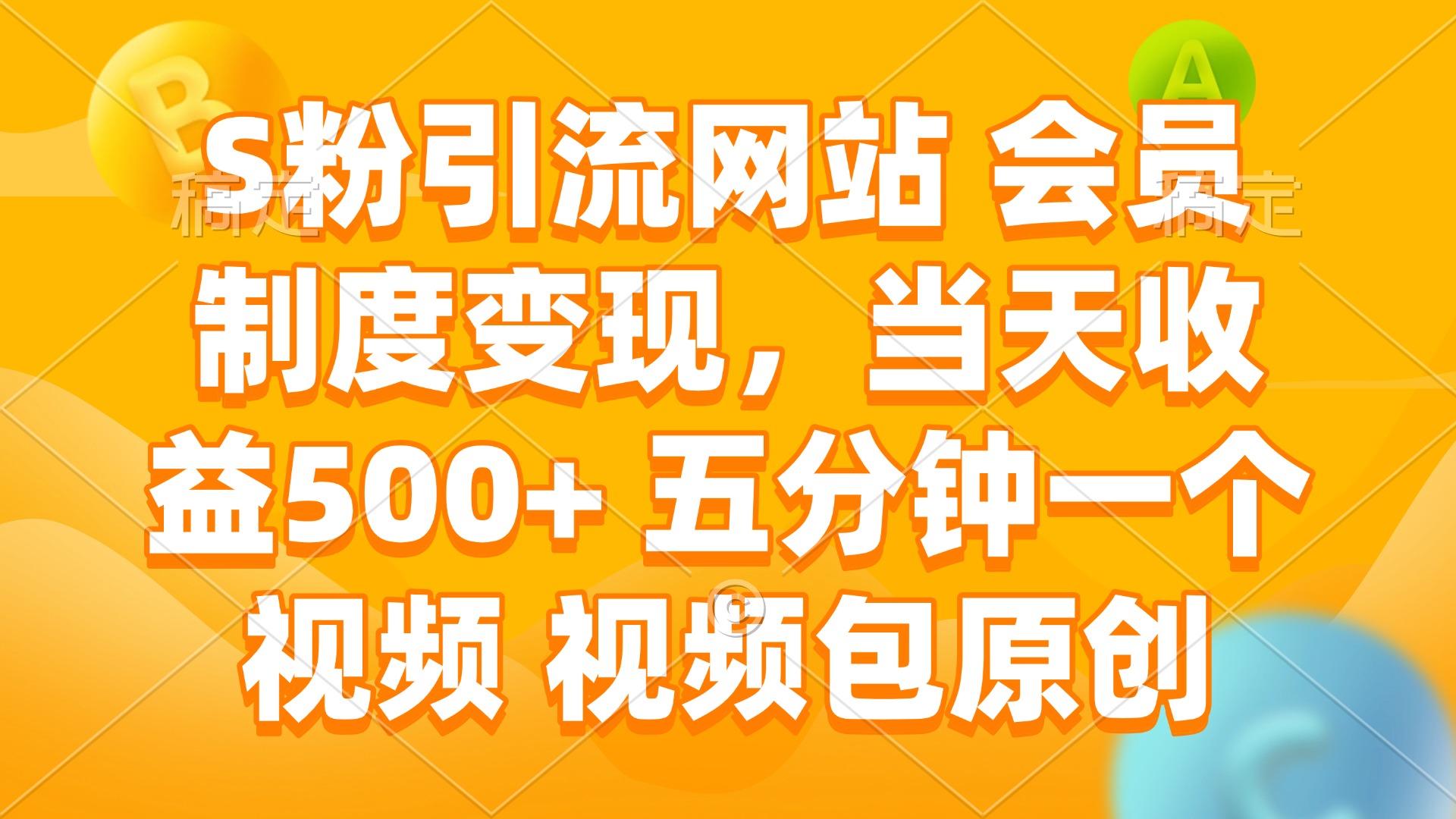 S粉引流网站 会员制度变现，当天收益500+ 五分钟一个视频 视频包原创-项目网