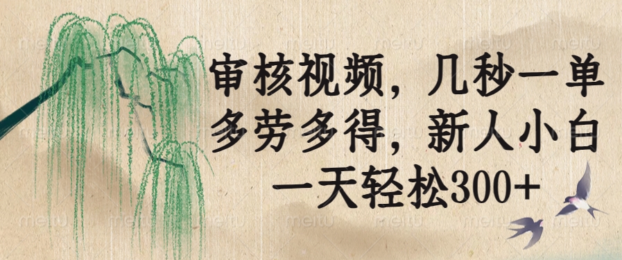 审核视频，几秒一单，多劳多得，新人小白一天轻松300+-项目网