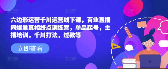 六边形运营千川运营线下课，百业直播间爆量真相终点训练营，单品起号，主播培训，千川打法，过款等-项目网