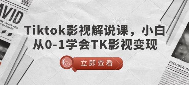 TikTok影视解说课，小白从0-1学会TK影视变现-项目网