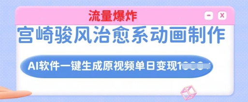 宫崎骏风治愈系动画制作，AI软件一键生成原创视频流量爆炸，单日变现多张，详细实操流程-项目网