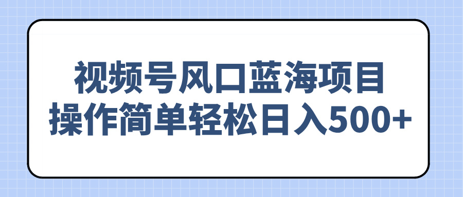 视频号风口蓝海项目，操作简单轻松日入500+-项目网