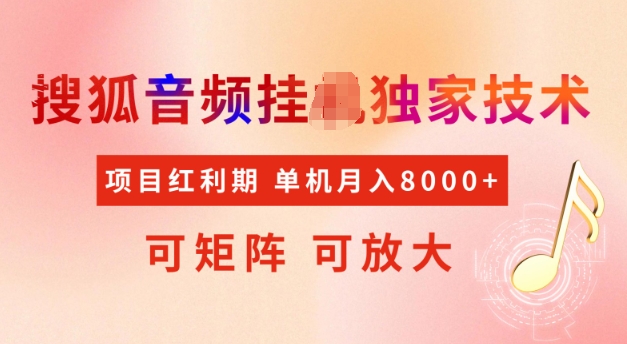 首发搜狐音频挂JI，项目红利期，可矩阵可放大，稳定月入5k【揭秘】-项目网