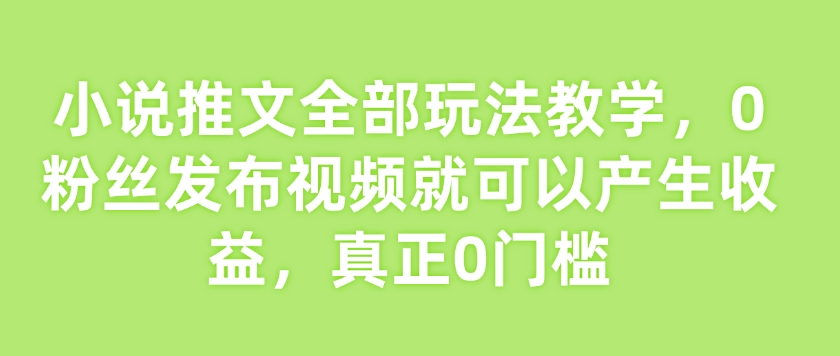 小说推文全部玩法教学，0粉丝发布视频就可以产生收益，真正0门槛-项目网