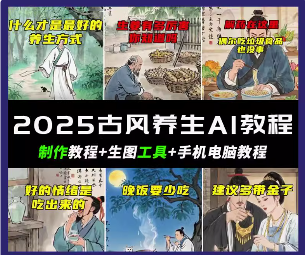 抖音AI古风养生视频教程日入五张 轻松涨粉 10W+-项目网