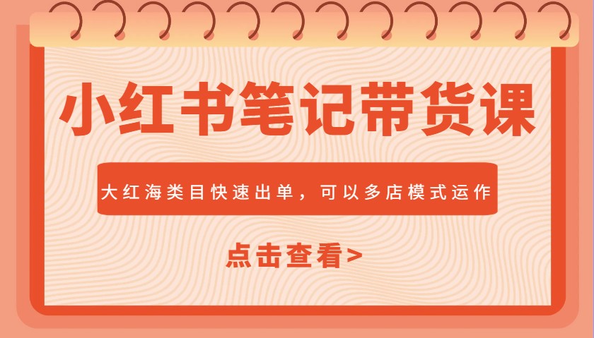 小红书笔记带货课，大红海类目快速出单，市场大，可以多店模式运作-项目网