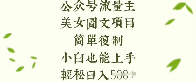 流量主长期收益项目，美女图片简单复制，小白也能上手，轻松日入5张-项目网