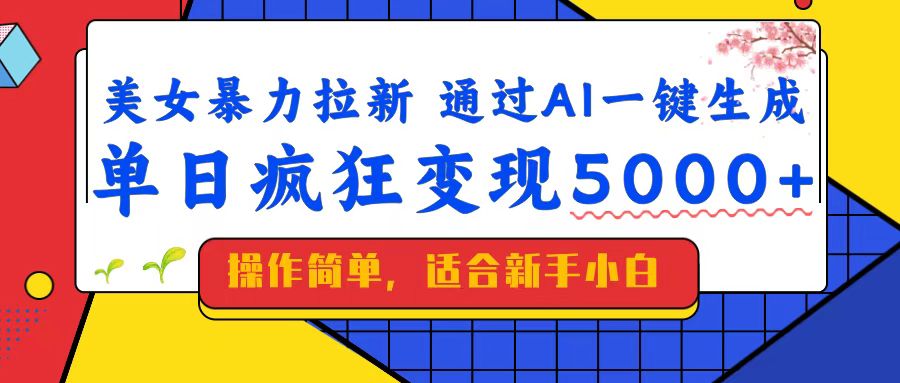 美女暴力拉新，通过AI一键生成，单日疯狂变现5000+，纯小白一学就会！-项目网