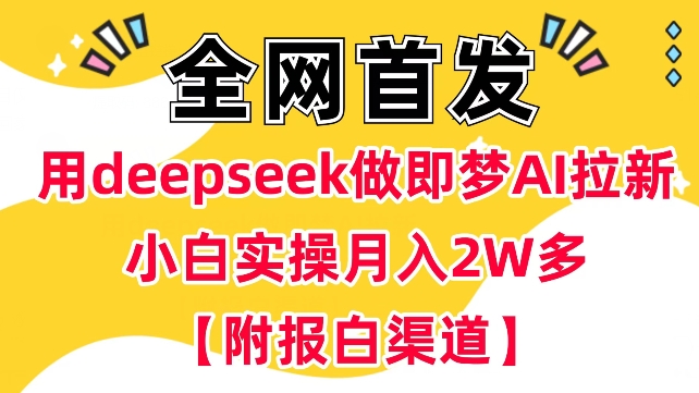 用deepseek做即梦Ai拉新 小白实操月入过W+【附报白渠道】-项目网