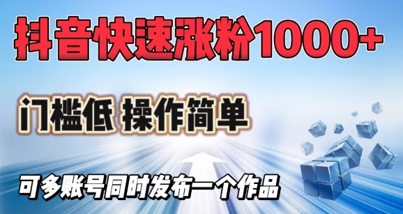 抖音快速涨1000+粉，门槛低操作简单，可多账号同时发布一个作品-项目网
