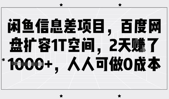 闲鱼信息差项目，百度网盘扩容1T空间，2天收益1k+，人人可做0成本-项目网
