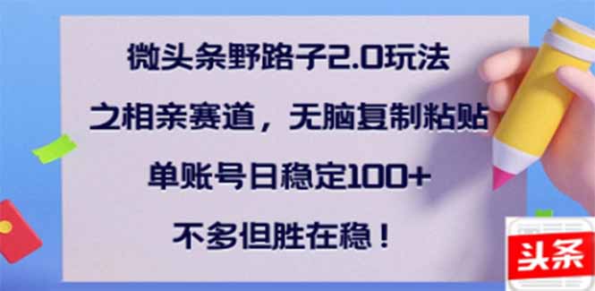 微头条野路子2.0玩法之相亲赛道，无脑搬砖复制粘贴，单账号日稳定300+…-项目网
