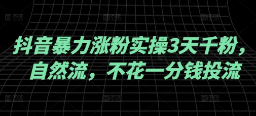 抖音暴力涨粉实操3天千粉，自然流，不花一分钱投流，实操经验分享-项目网