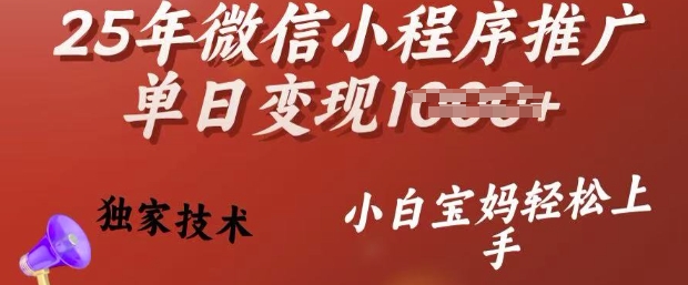 25年微信小程序推广单日变现多张，独家技术，小白宝妈轻松上手【揭秘】-项目网