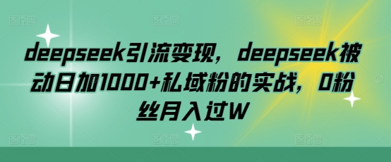 deepseek引流变现，deepseek被动日加1000+私域粉的实战，0粉丝月入过W-项目网