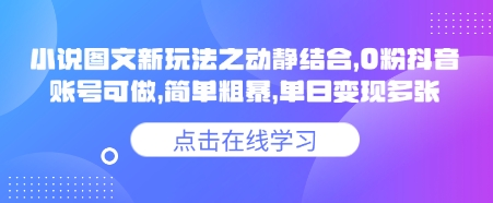 小说推文图文新玩法之动静结合，0粉抖音账号可做，简单粗暴，单日变现多张-项目网
