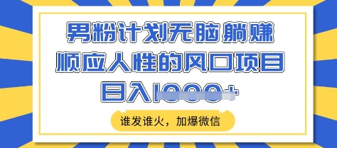 男粉计划无脑躺Z，顺应人性的风口项目，谁发谁火，加爆微信，日入多张【揭秘】-项目网