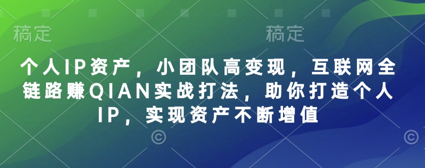 个人IP资产，小团队高变现，互联网全链路赚QIAN实战打法，助你打造个人IP，实现资产不断增值-项目网