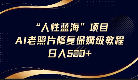 人性蓝海AI老照片修复项目保姆级教程，长期复购，轻松日入5张-项目网