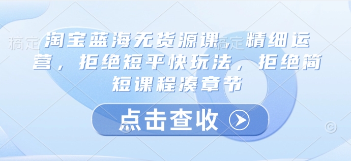 淘宝蓝海无货源课，精细运营，拒绝短平快玩法，拒绝简短课程凑章节-项目网