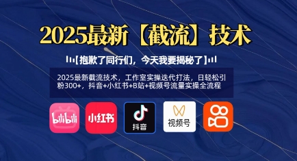 2025最新截流技术，工作室实操迭代打法，日轻松引粉300+，抖音+小红书+B站+视频号流量实操全流程-项目网
