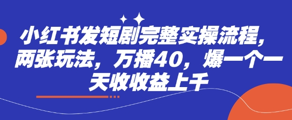 小红书发短剧完整实操流程，两张玩法，万播40，爆一个一天收收益上千-项目网