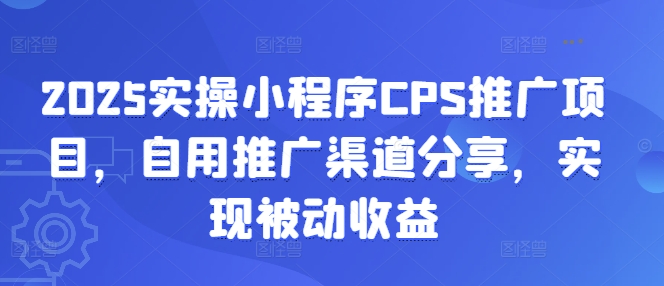 2025实操小程序CPS推广项目，自用推广渠道分享，实现被动收益-项目网