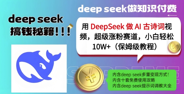 用DeepSeek做AI古诗词视频，超级涨粉赛道，小白轻松涨粉10W+(保姆级教程)-项目网