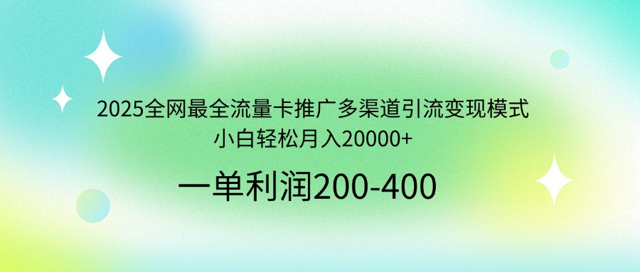 2025全网最全流量卡推广多渠道引流变现模式，小白轻松月入20000+-项目网