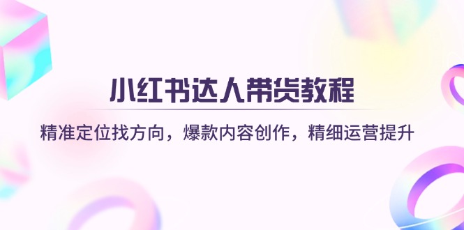 小红书达人带货教程：精准定位找方向，爆款内容创作，精细运营提升-项目网
