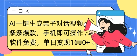 AI一键生成亲子对话视频，条条爆款，一部手机即可操作，单日变现数张-项目网