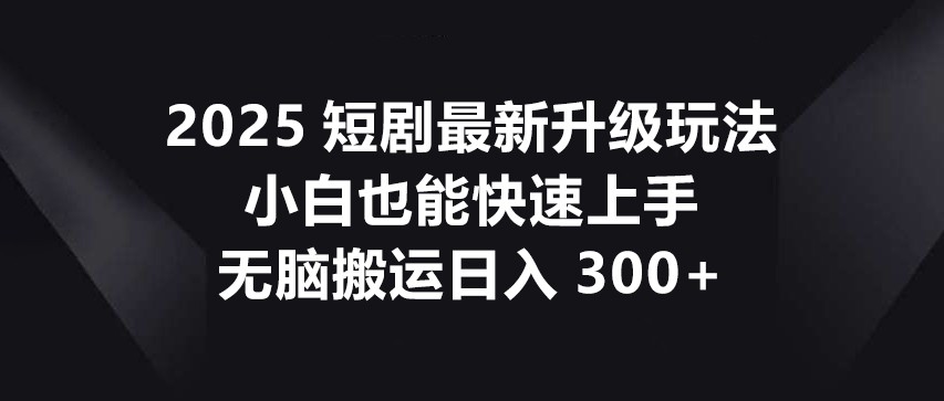 2025短剧最新升级玩法，小白也能快速上手，无脑搬运日入300+-项目网