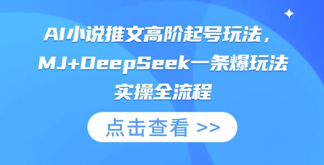 AI小说推文高阶起号玩法，MJ+DeepSeek一条爆玩法实操全流程-项目网