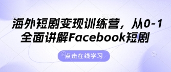 海外短剧变现训练营，从0-1全面讲解Facebook短剧-项目网